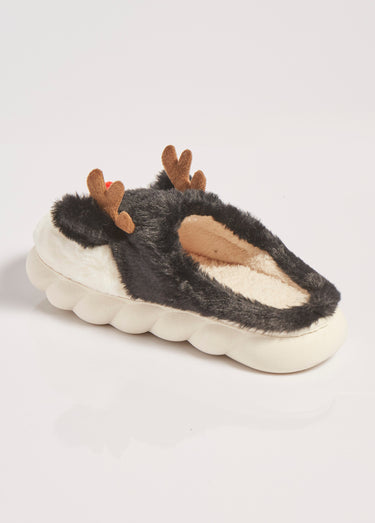 Chaussons chauds en fourrure thème Noël Noir