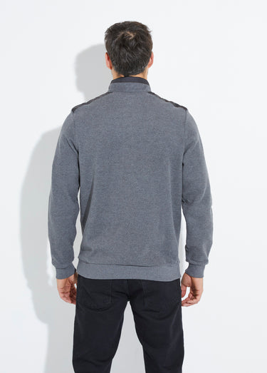 Pull avec col zippé et détails bimatière Gris