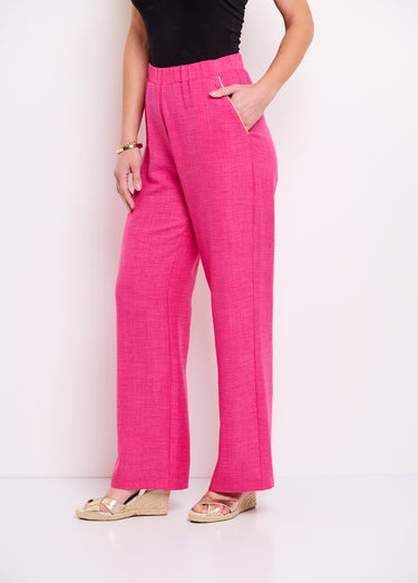 Pantalon large taille élastiquée aspect lin Rose