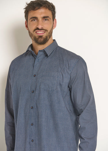 Chemise manches longues à micro motif Marine