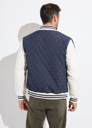 Blouson teddy matelassé losanges Bleu / Blanc