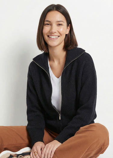 Pull zippé en maille avec col montant Noir
