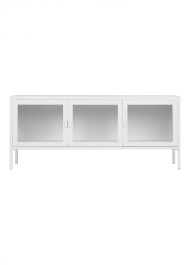 Buffet bas acier avec 3 portes vitrées Blanc