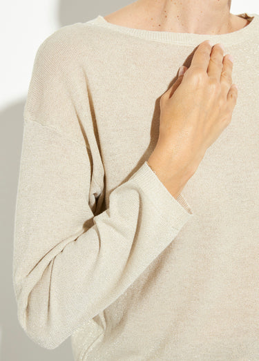 Pull court en maille fine métallisée Beige