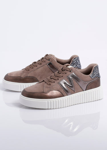 Sneakers multimatières compensées à lacets Taupe