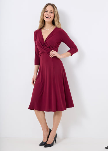 Robe courte cache-coeur en maille Uni Prune