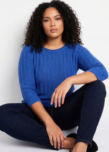 Pull col bateau manches 3/4 Bleu