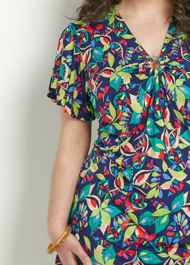 Robe évasée courte imprimé multicolore Imprime Marine