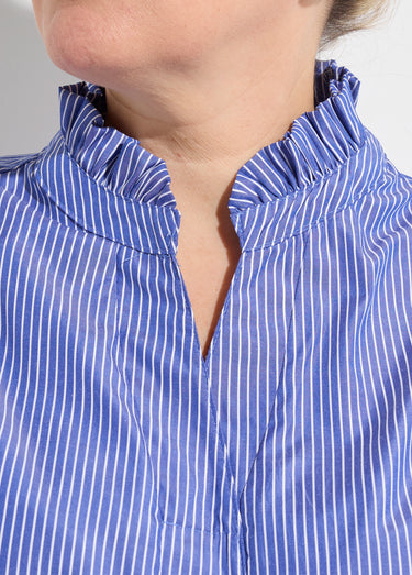 Blouse fines rayures avec col plissé Raye Bleu