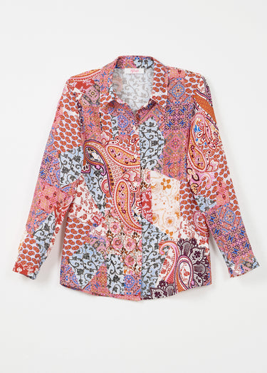 Chemisier boutonné long imprimé cachemire fluide Imprime/Rose