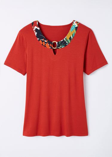 T-shirt manches courtes uni ou imprimé Uni Paprika
