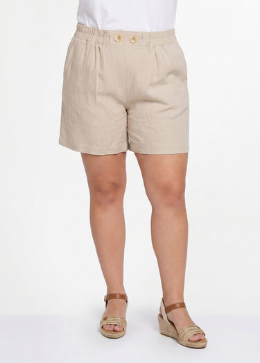 Short large élastiqué avec lin Beige
