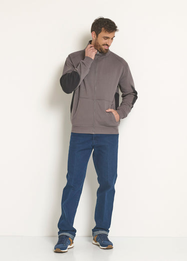Sweat zippé confort col montant Gris