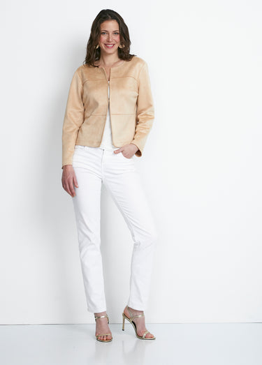 Veste sans col en tissu suédé Sable