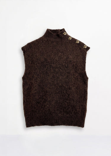 Pull sans manches boutons bijoux Chocolat