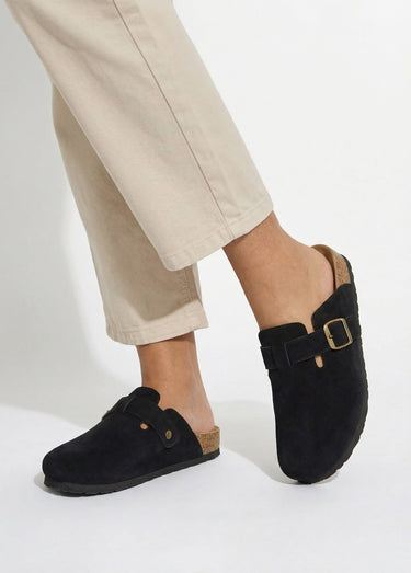 Mules sabots anatomiques en suédine Noir