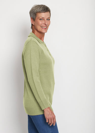 Pull col polo maille épaisse Vert Tilleul