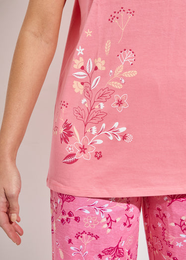 Pyjama fleuri manches courtes et corsaire Rose