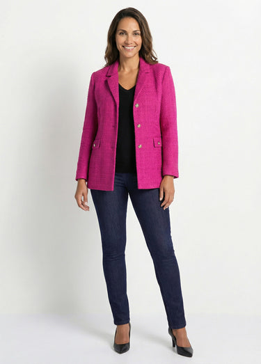 Veste droite boutonnée tissu natté col tailleur Fuchsia
