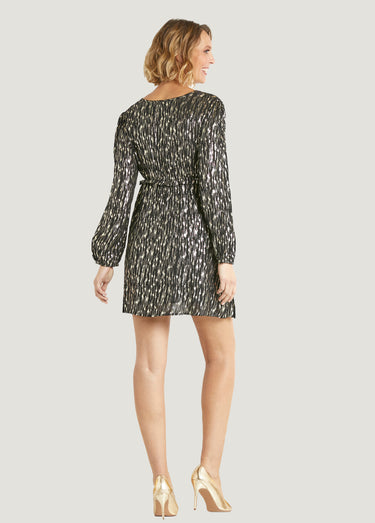 Robe courte motif métallisé col V Noir/Dore