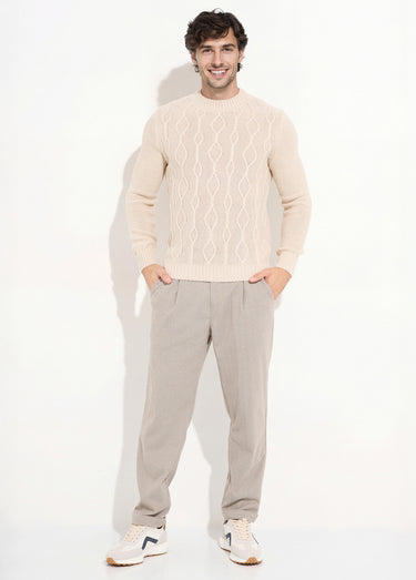 Pull irlandais chaud avec laine col rond Ecru
