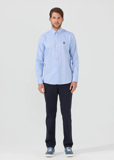Chemise unie manches longues col boutonné Bleu