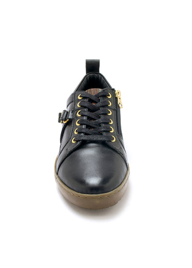Baskets en cuir avec lacets et boucle Noir