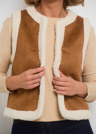 Gilet sans manches style mouton retourné Camel
