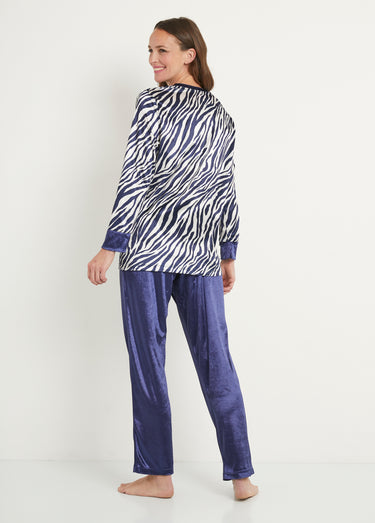 Pyjama chaud col rond velours peau de bête Imprime Marine