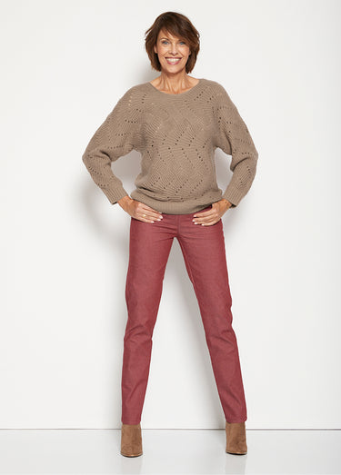 Pull manches chauve-souris maille fantaisie Taupe