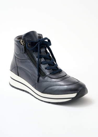Baskets montantes largeur confort cuir Marine irisé