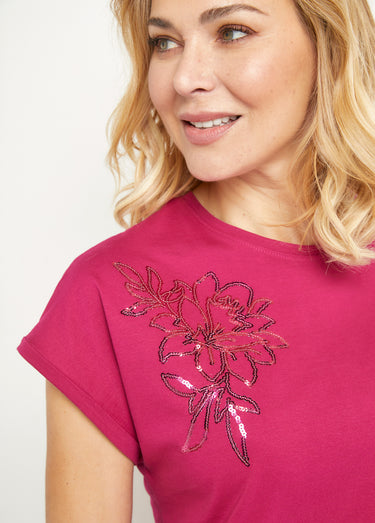 T-shirt coton uni sequins manches courtes Cassis