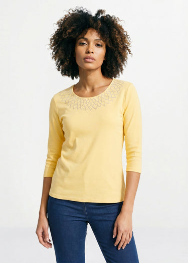 T-shirt fantaisie cloutée manches 3/4 Jaune