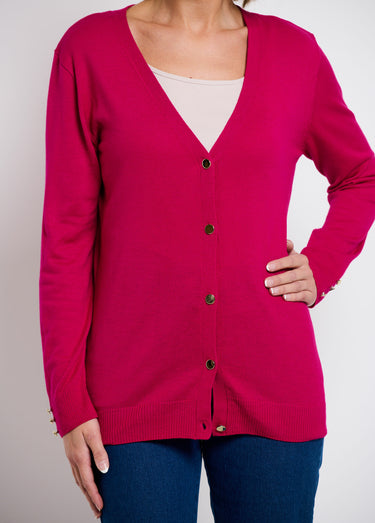 Gilet fin col V boutonné jersey uni avec laine mérinos Cassis