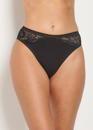Culotte échancrée dentelle coton - lot de 3 Noir Lot 3