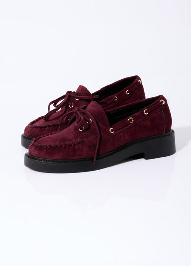 Mocassins en suédine avec oeillets métal Bordeaux