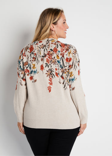 Pull imprimé avec strass col montant Fond Beige