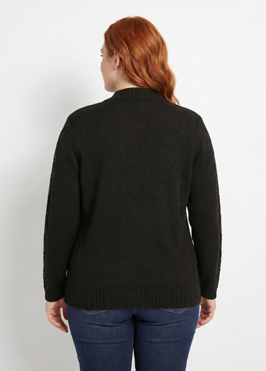 Gilet zippé uni mi-long maille épaisse Noir