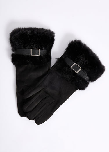 Gants en suédine poignet fourrure Noir
