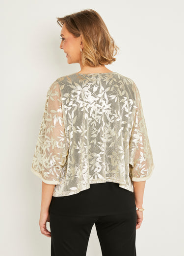 Top effet 2 en 1 maille unie voile jacquard irisé Dore/Noir