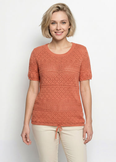 Pull manches courtes blousant ajouré col rond Epice
