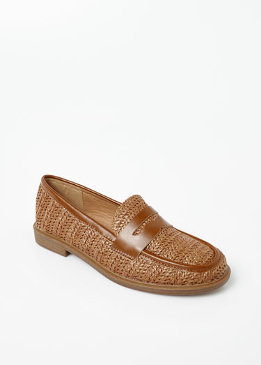 Mocassins effet natté métallisé avec patte Camel