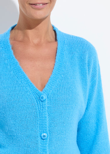 Gilet col V boutonné mélange mohair Bleu