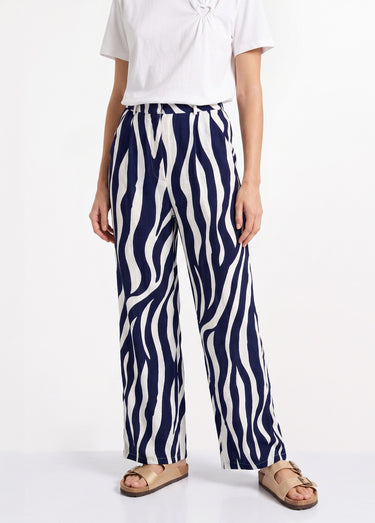 Pantalon large élastiqué, imprimé vagues Marine/Ecru