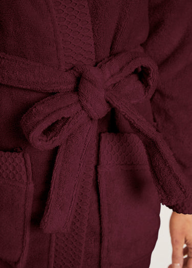 Peignoir éponge pur coton forme kimono Prune