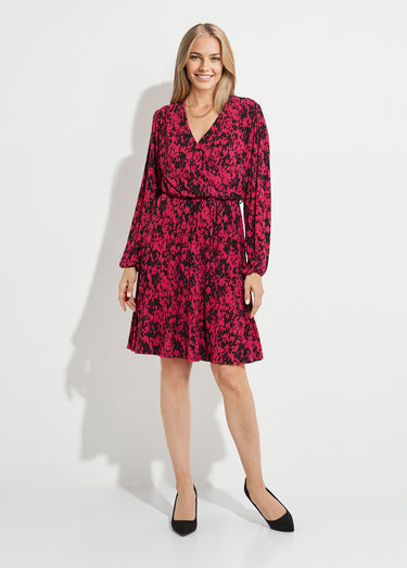Robe courte cache-coeur imprimé tachiste Noir/Fuchsia