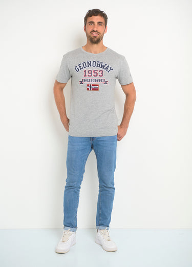 T-shirt inscriptions vintage col rond Gris Clair