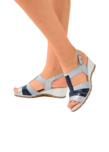 Sandales cuir largeur confort Marine/Argent