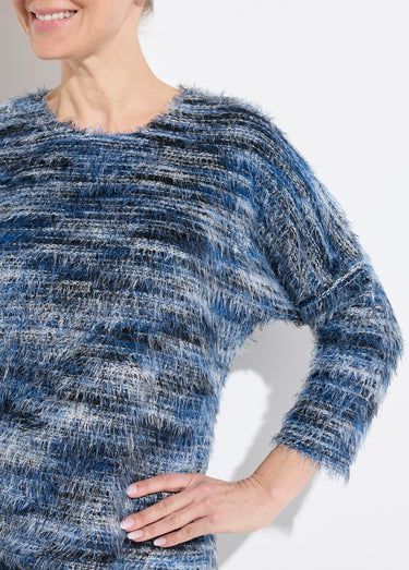 Pull maille poilue manches chauve-souris Bleu