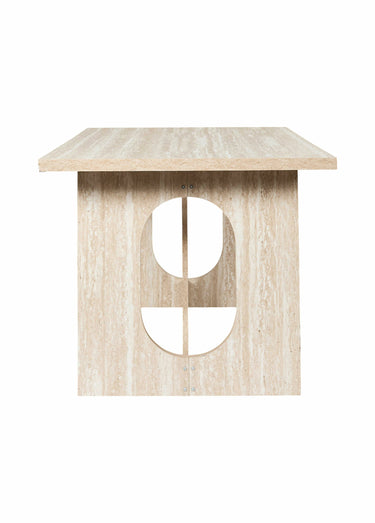 Table à manger design, effet pierre Blanc/Beige